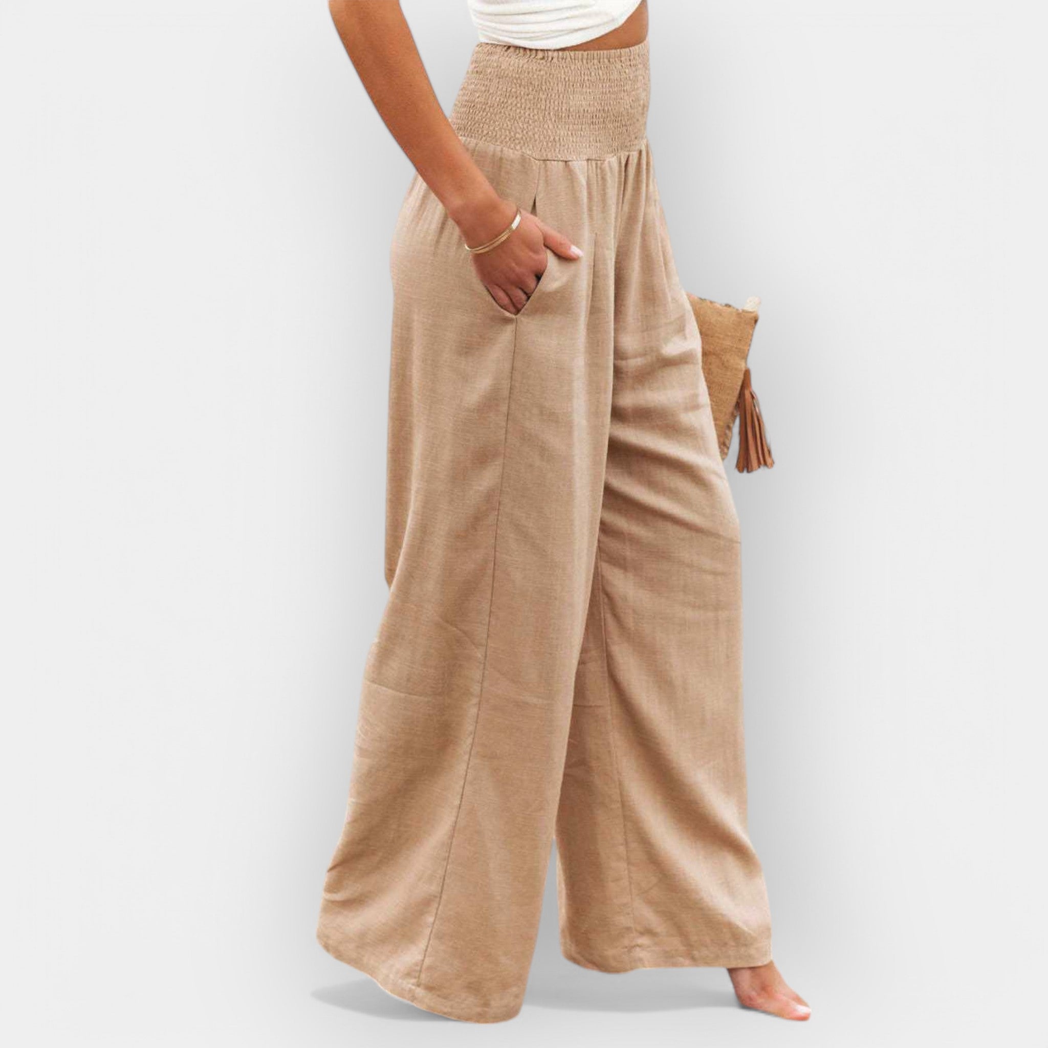 CLARA | Pantalon Large Taille Smockée