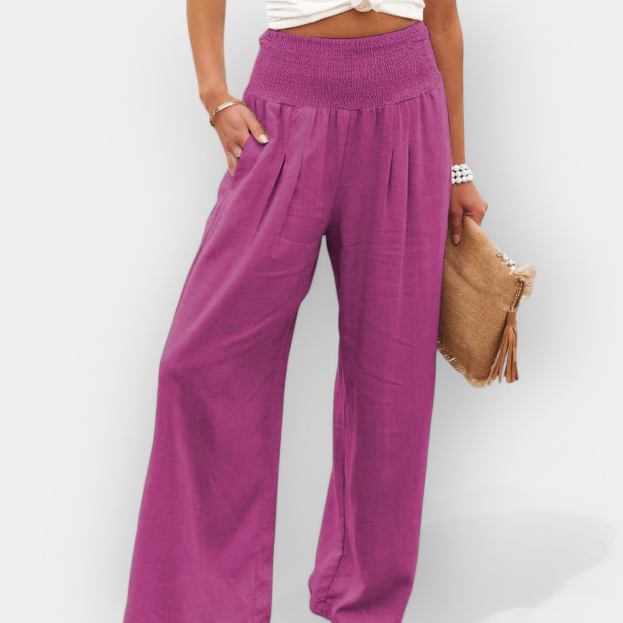 CLARA | Pantalon Large Taille Smockée