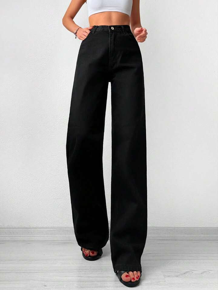 Black Wide Leg High Rise Jeans