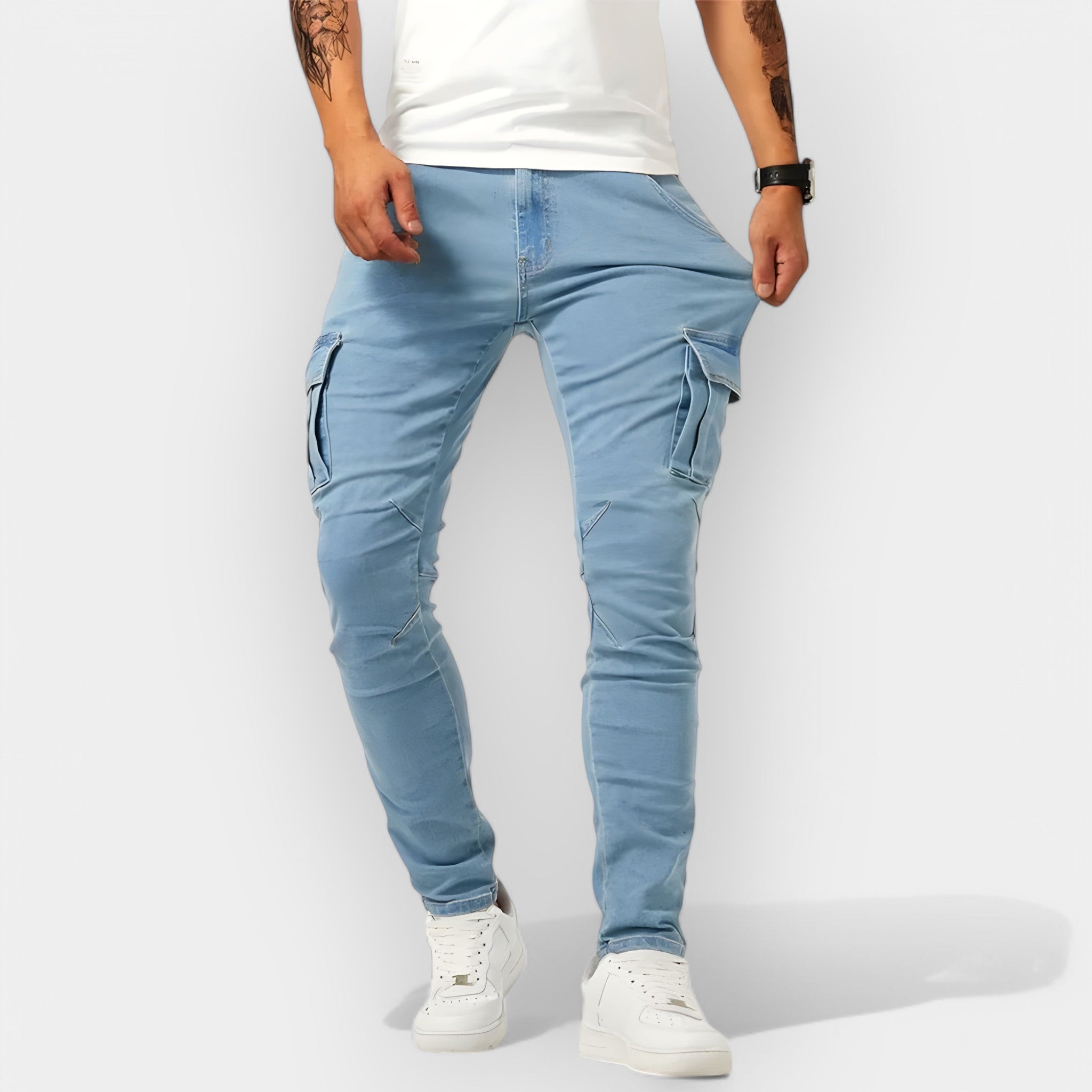 OLIVIO | Pantalon Cargo en Denim Élastique