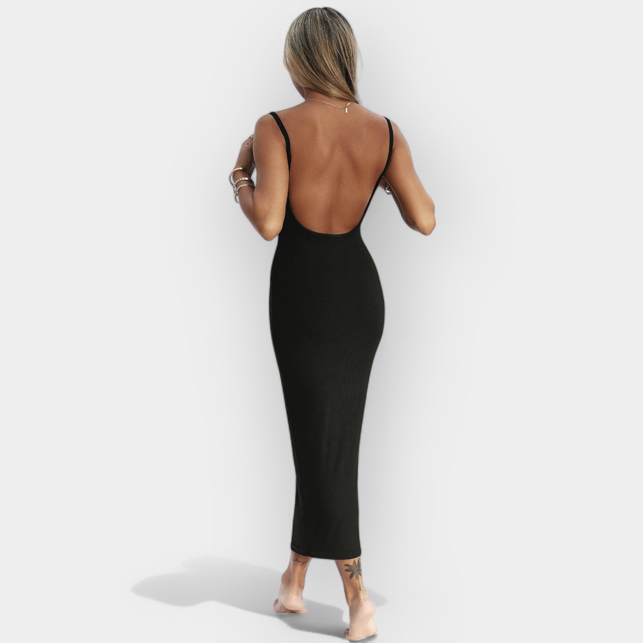 CÉLIA | Robe Midi Côtelée Dos Nu